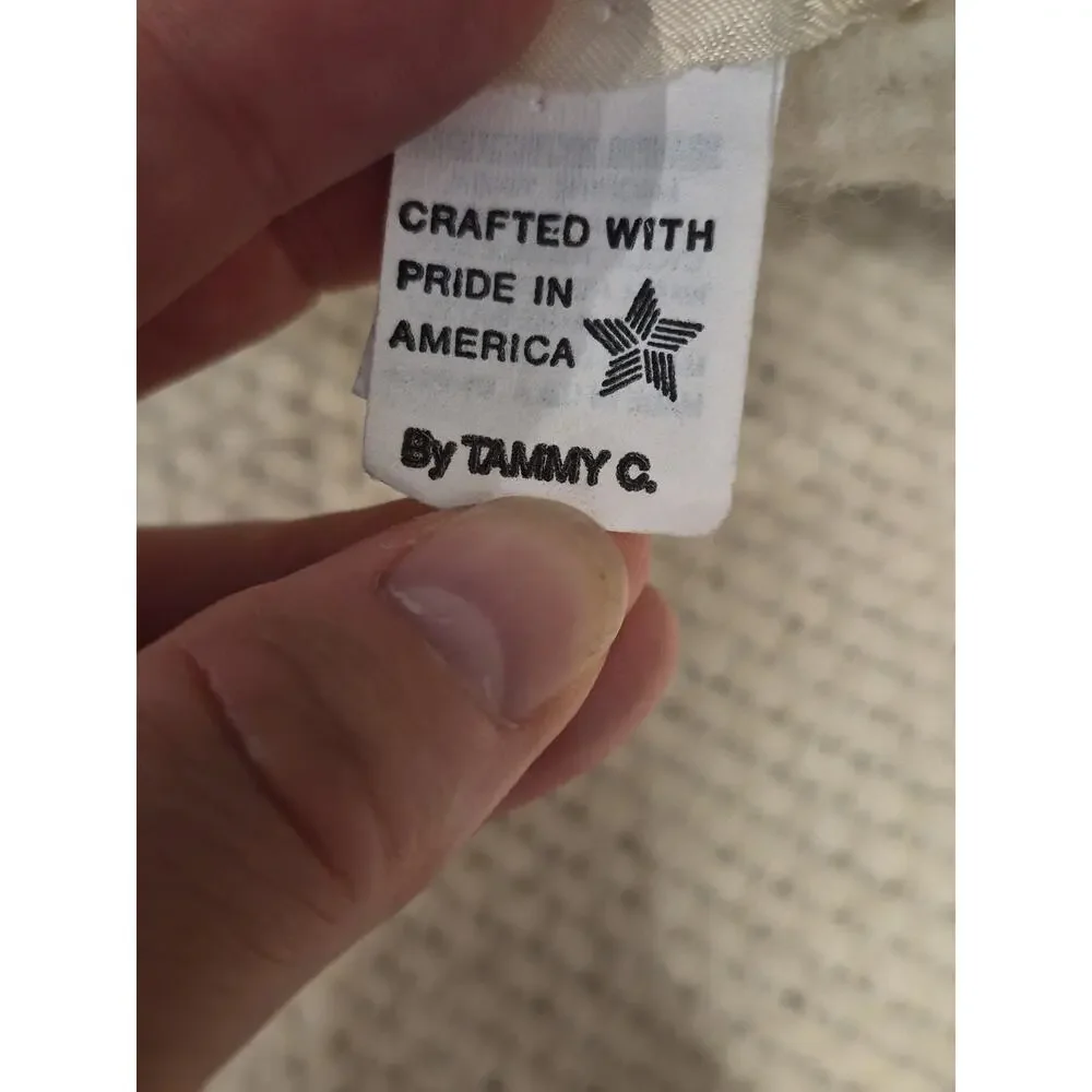 Vintage Acrylic Waffle Weave Blanket Ivory Cream Twin Satin Trim USA 69x87